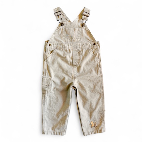 Vintage 90s Y2K Classic Winnie the Pooh Beige Khaki Embroidered Overalls 24 mos - Picture 2 of 12